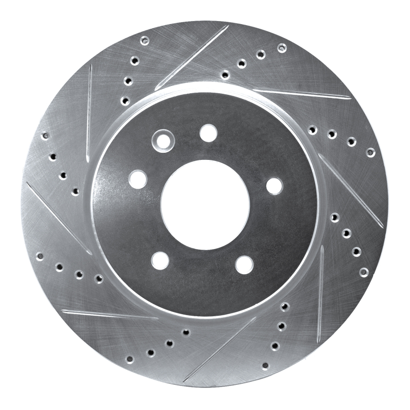 Jaguar XKR Brake Rotor (1) - Rear Left - R1 Concepts - Drilled & Slotted - Silver - `00-`06